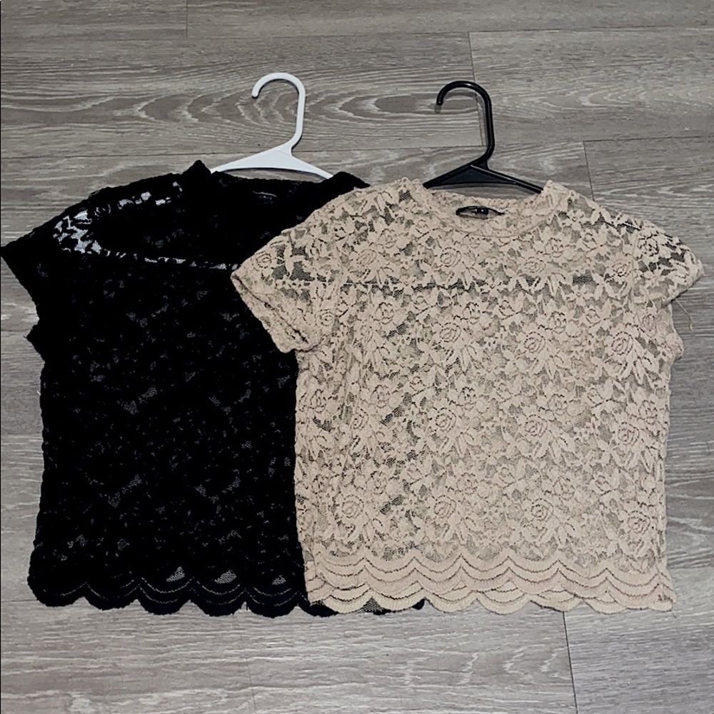 2 cropped see through flowered shirt